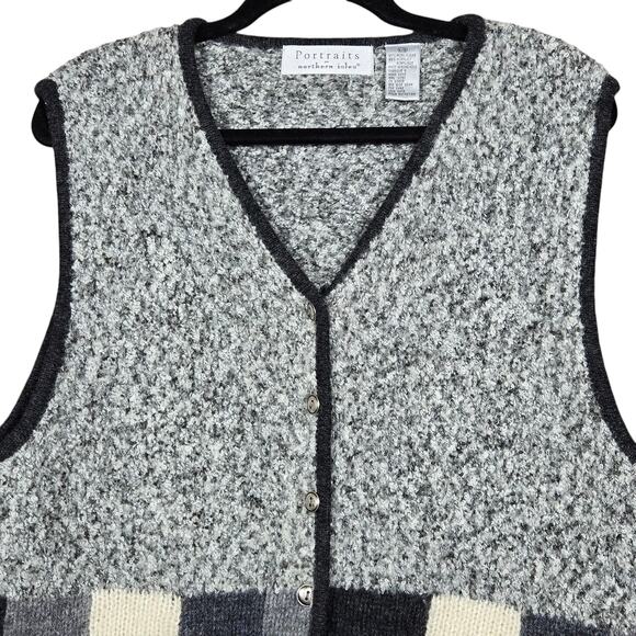 Vtg Portraits Northern Isles Sweater Vest Womens Large Wool Colorblock Graphite - Picture 2 of 9